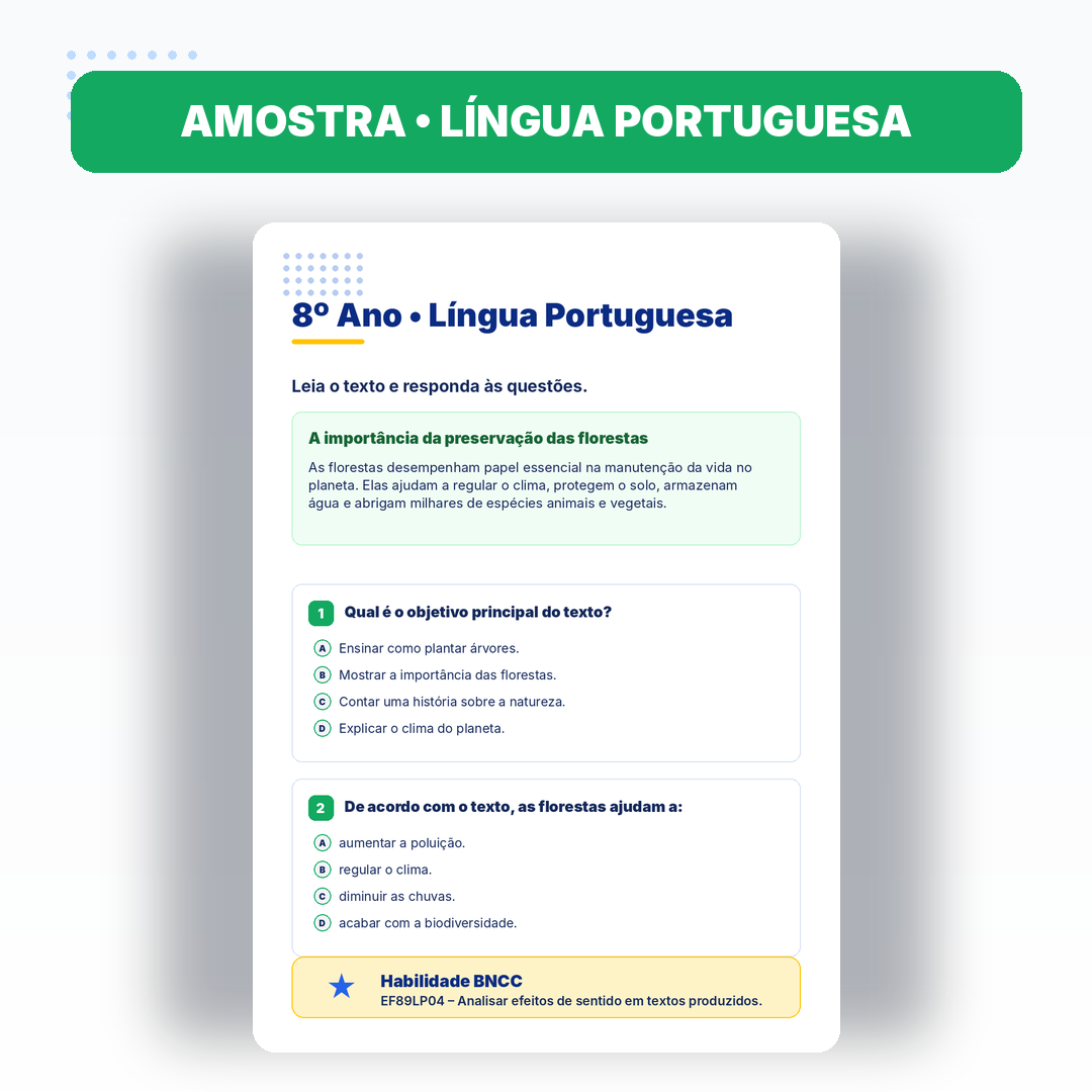 Amostra de Língua Portuguesa 8º Ano