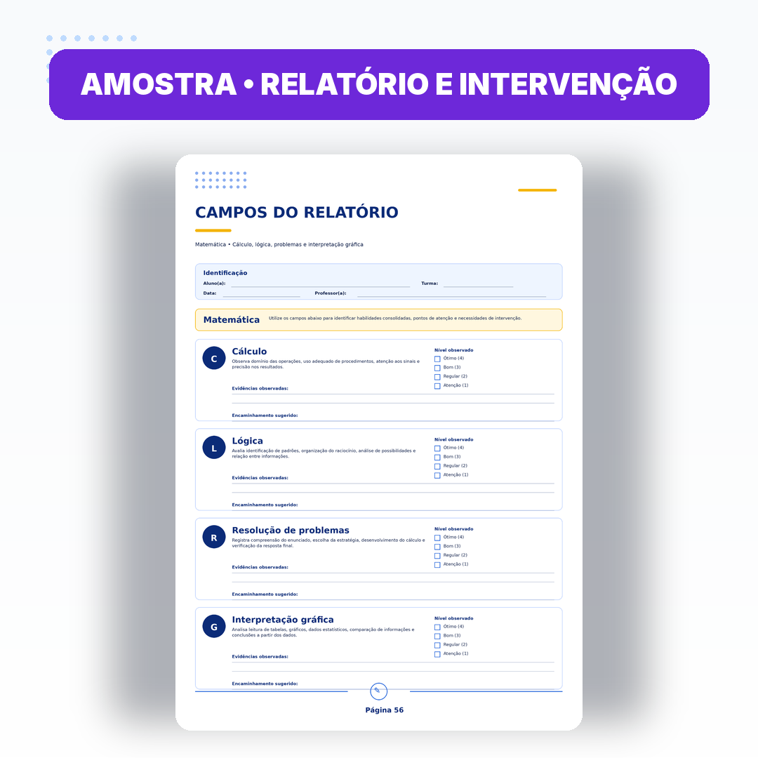 Amostra de relatório e intervenção pedagógica