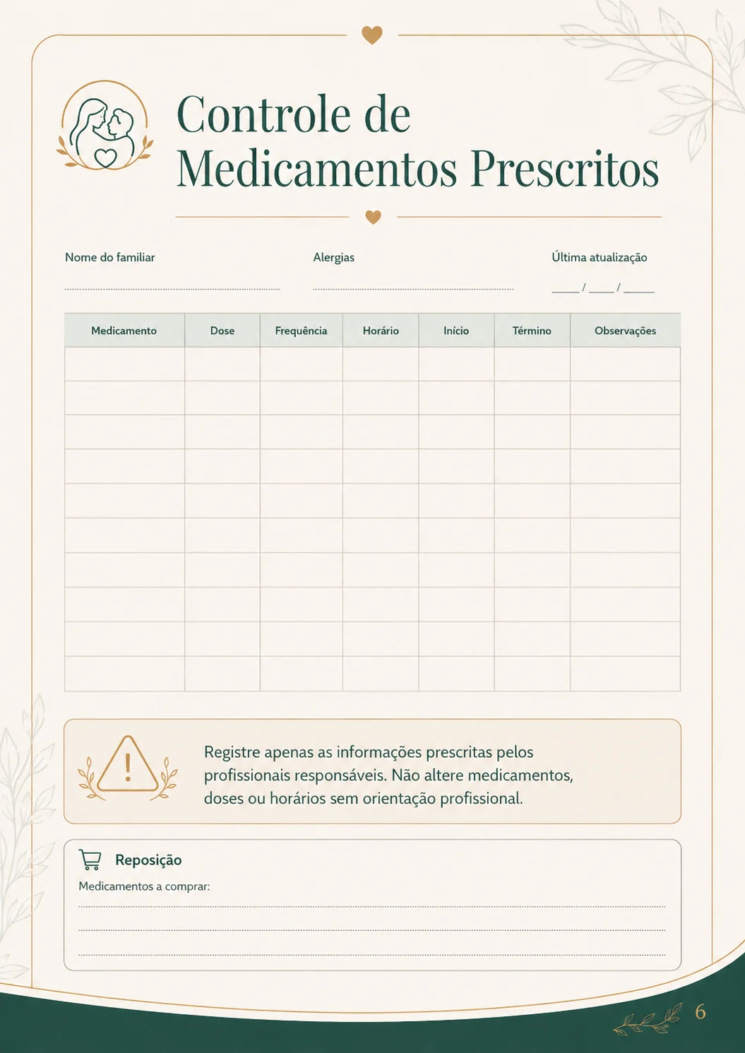 Amostra de controle de medicamentos prescritos