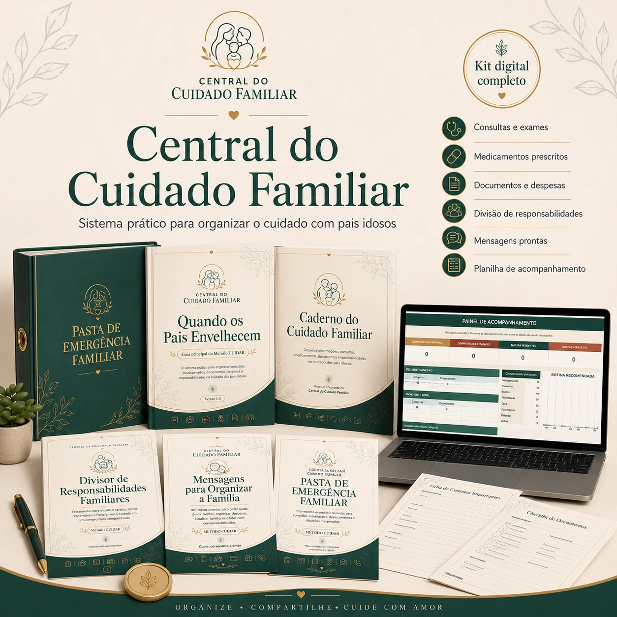 Mockup do kit Central do Cuidado Familiar